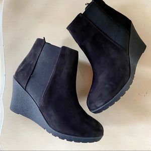 H&M Black Suede Wedge Booties Size 7